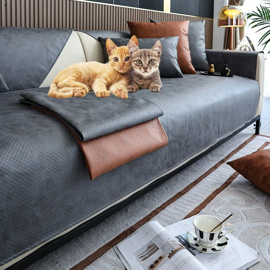 1pc Technology Cloth Sofa Cover Solid Color Waterproof Couch Coushion Non-slip Pet Cat Dog L Shape Sofa Slipcover Living Room